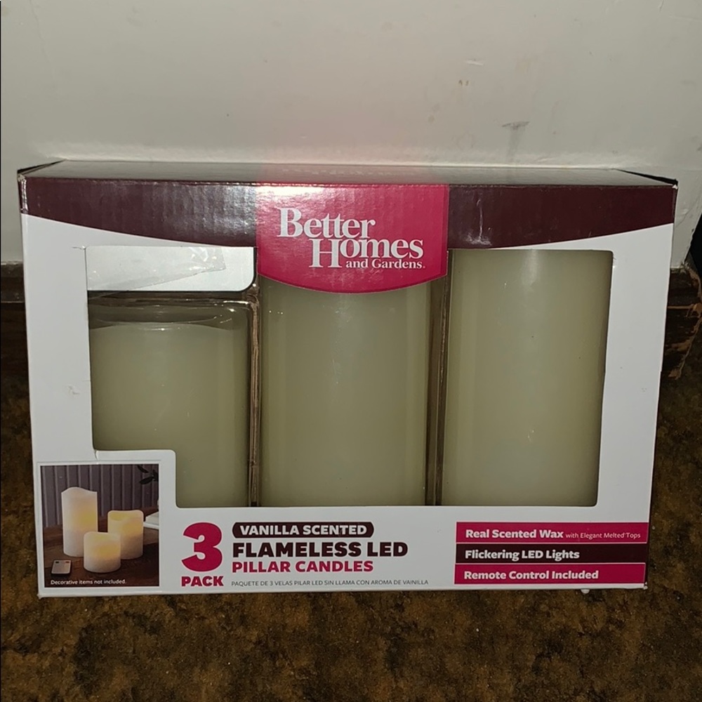 3 Flameless LED Pillar Candles - Vanilla Scented